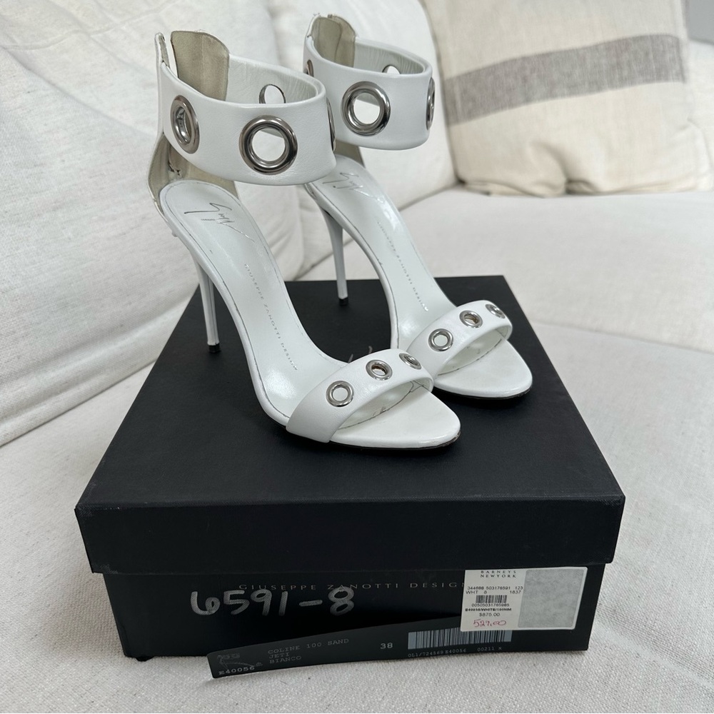 Giuseppe Zanotti White Leather Grommet Ankle-Strap Sandals